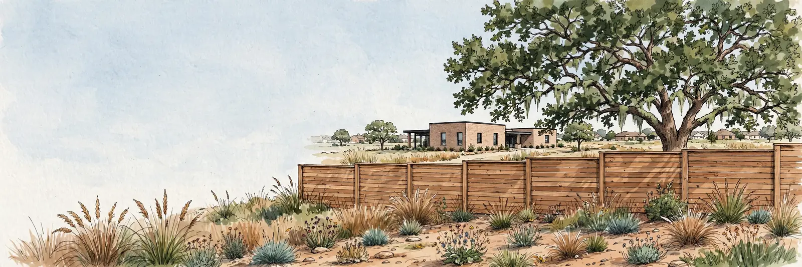 Newly installed cedar privacy fence on a North Texas property